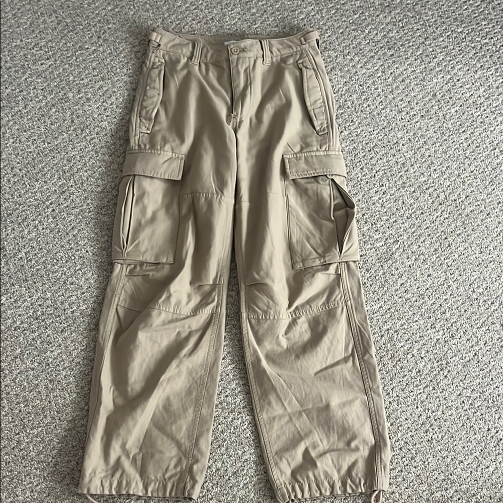 TNA Tan Cargo Pants with Relaxed Fit and Elastic Cuffs